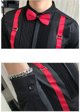 Men's Tuxedo Shirt Bow-tie Chest Pleated Strap Long Sleeve