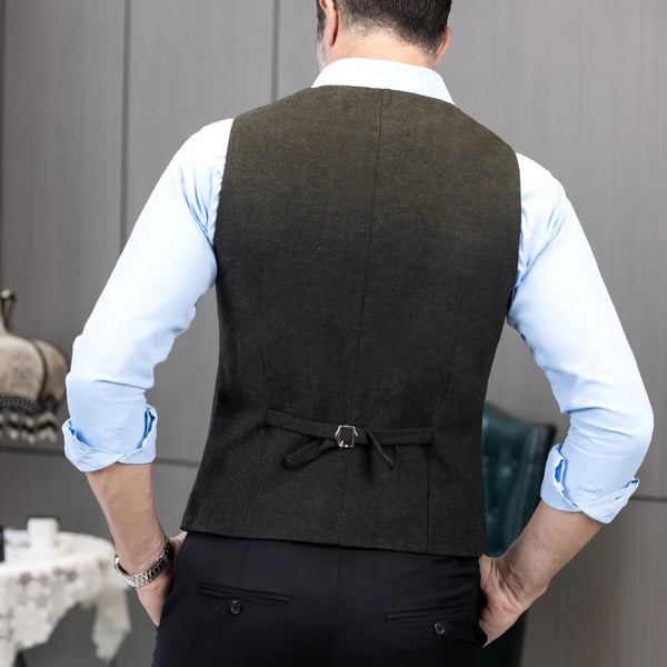 V Neck Men's  Suit Vests Herringbone Wool Tweed Double Breasted
