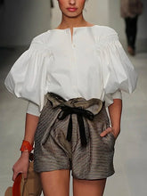 Yeezzi 2024 Summer New Female Stylish Puff Sleeves Buttoned Black White Blouse